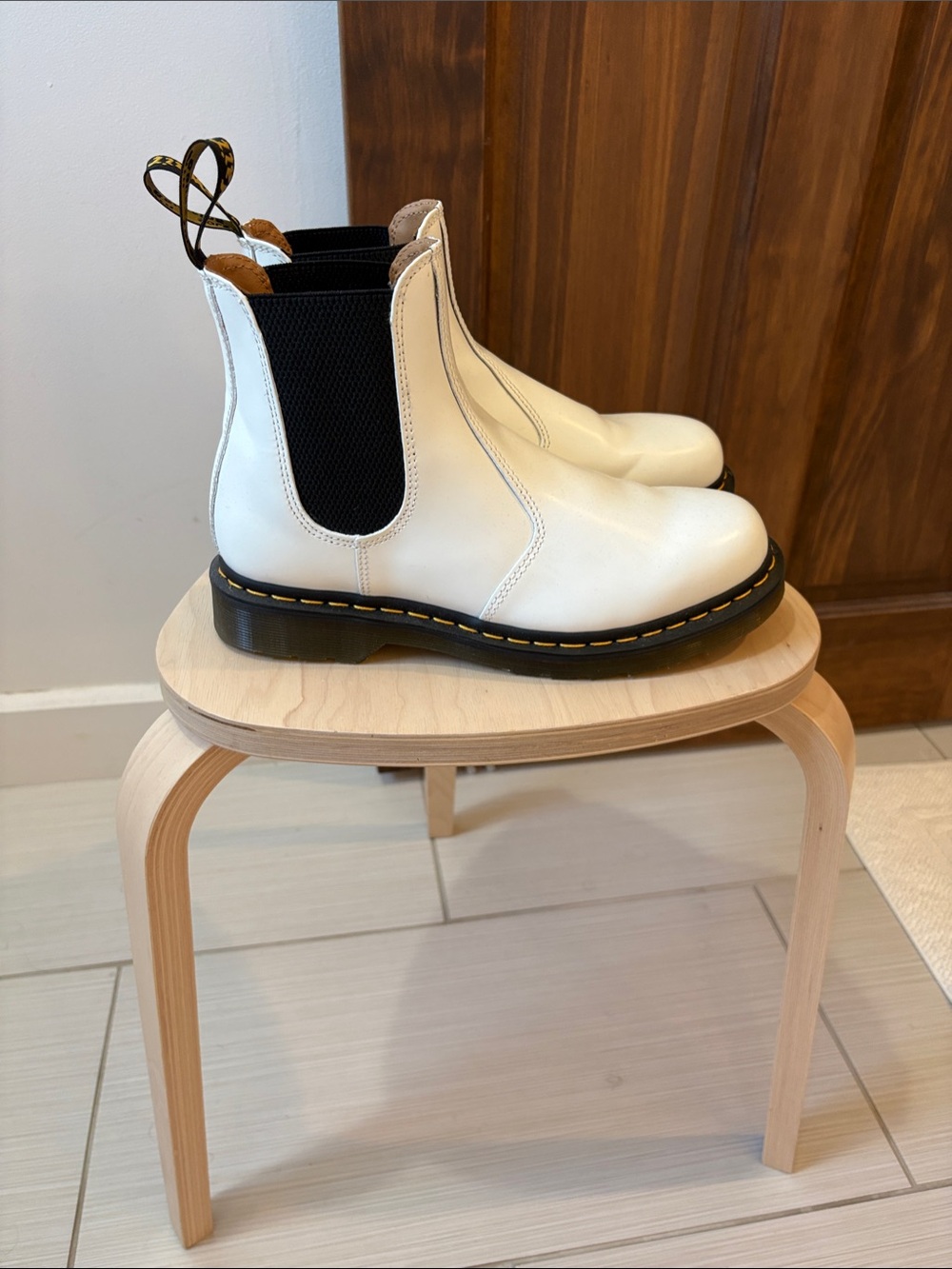 Dr. Martens White Chelsea Boot with Black Elastic